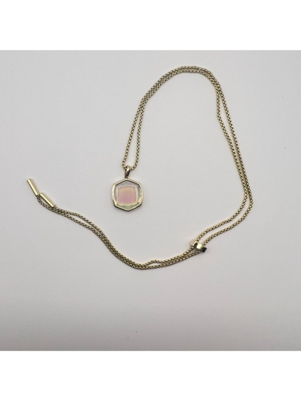 Kendra Scott Gold Iridescent Hexagon Pendant Necklace 28" Adjustable Chain - Picture 6 of 14
